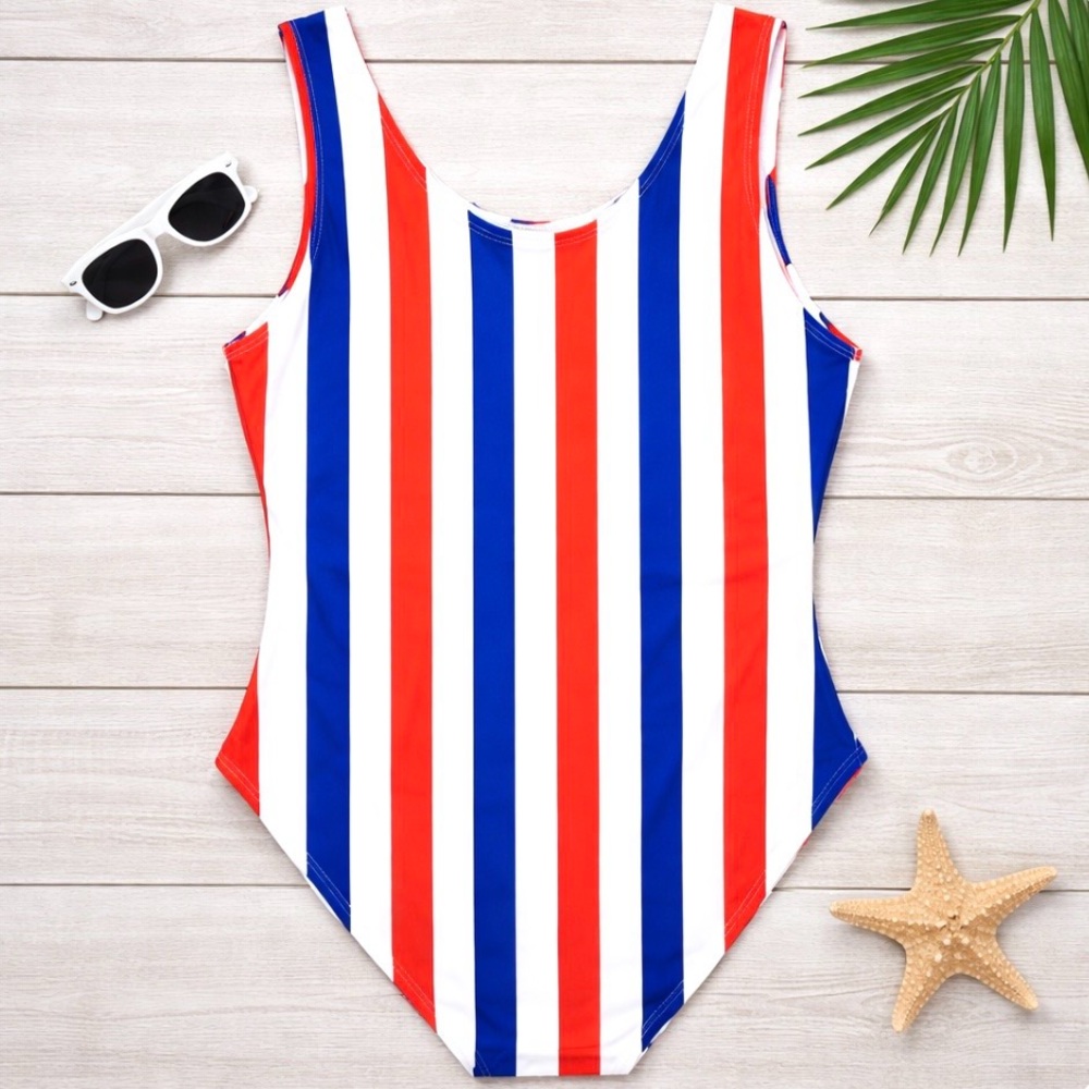 Pepsi One Piece Swimsuit Red White Blue Logo Stripe NWT Retro Size L - Picture 3 of 9